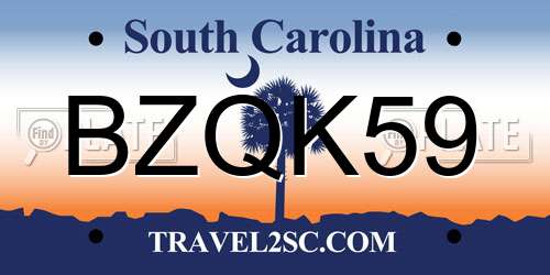 BZQK59 South Carolina License Plate