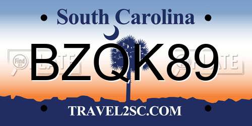 BZQK89 South Carolina License Plate