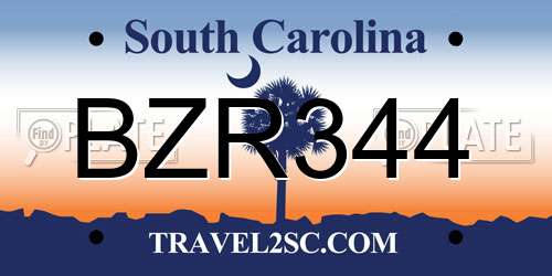 BZR344 South Carolina License Plate