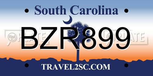 BZR899 South Carolina License Plate