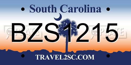 BZS1215 South Carolina License Plate
