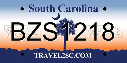 BZS1218 South Carolina License Plate