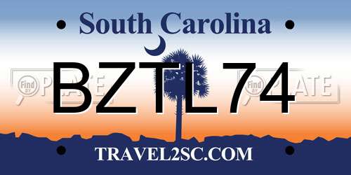 BZTL74 South Carolina License Plate
