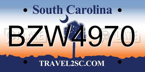 BZW4970 South Carolina License Plate