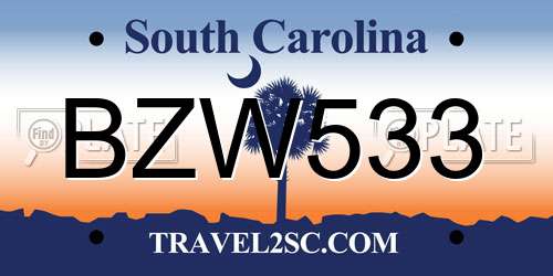 BZW533 South Carolina License Plate