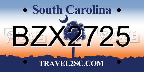 BZX2725 South Carolina License Plate