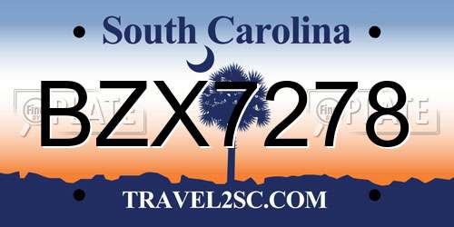 BZX7278 South Carolina License Plate