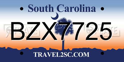 BZX7725 South Carolina License Plate