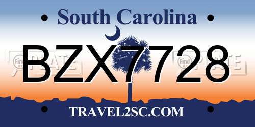 BZX7728 South Carolina License Plate