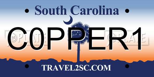 C0PPER1 South Carolina License Plate
