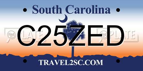 C25ZED South Carolina License Plate