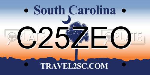 C25ZEO South Carolina License Plate