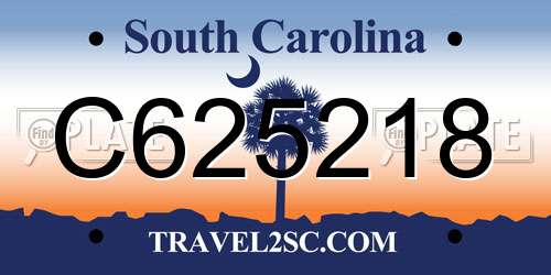 C625218 South Carolina License Plate