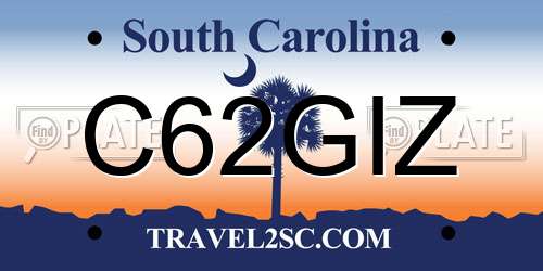 C62GIZ South Carolina License Plate