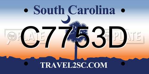 C7753D South Carolina License Plate
