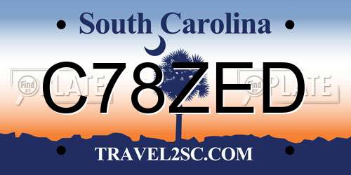 C78ZED South Carolina License Plate