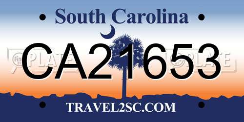 CA21653 South Carolina License Plate