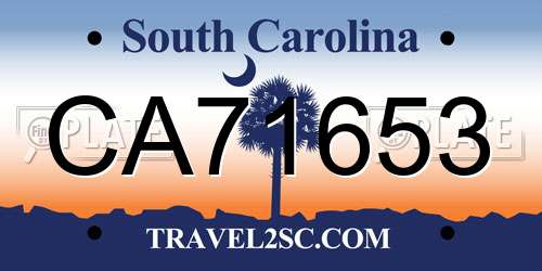 CA71653 South Carolina License Plate