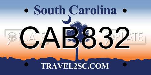 CAB832 South Carolina License Plate