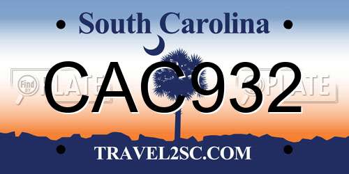 CAC932 South Carolina License Plate