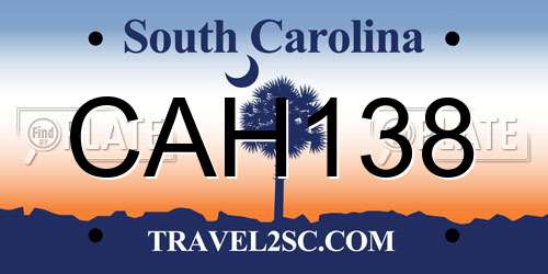 CAH138 South Carolina License Plate
