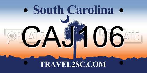 CAJ106 South Carolina License Plate