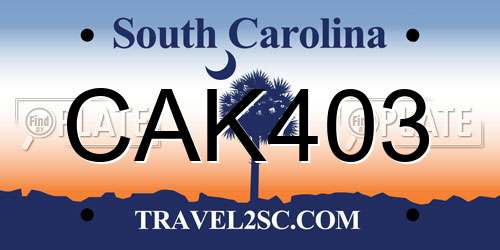 CAK403 South Carolina License Plate