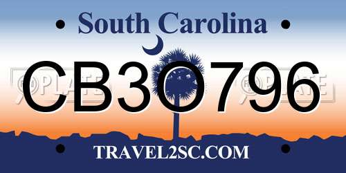 CB3O796 South Carolina License Plate
