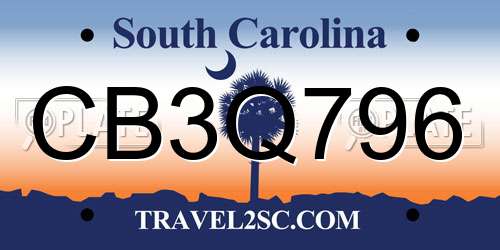 CB3Q796 South Carolina License Plate