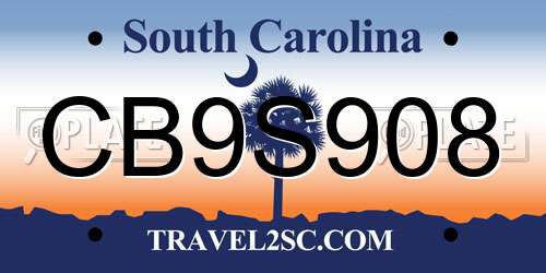 CB9S908 South Carolina License Plate