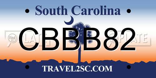 CBBB82 South Carolina License Plate