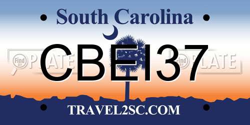 CBEI37 South Carolina License Plate