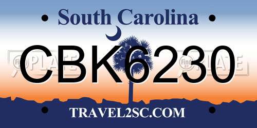 CBK6230 South Carolina License Plate