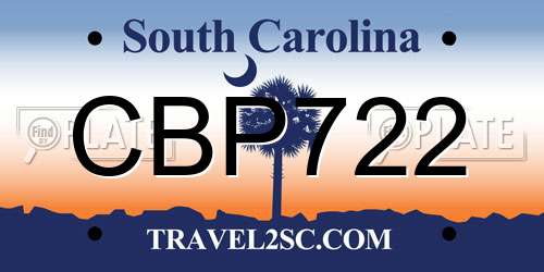 CBP722 South Carolina License Plate