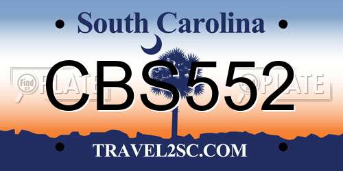 CBS552 South Carolina License Plate