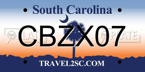 CBZX07 South Carolina License Plate