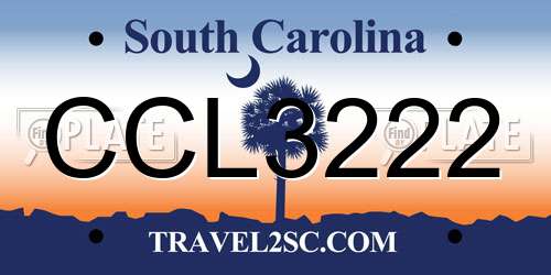 CCL3222 South Carolina License Plate