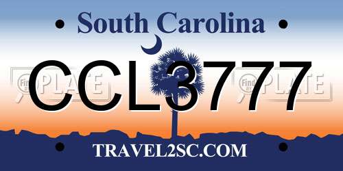 CCL3777 South Carolina License Plate