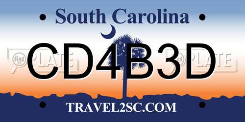 CD4B3D South Carolina License Plate