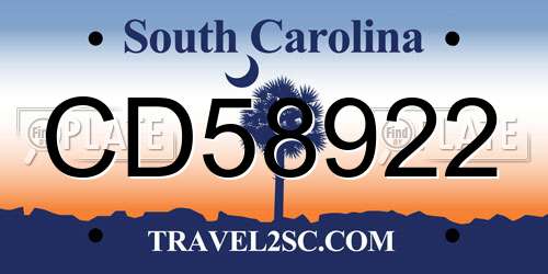 CD58922 South Carolina License Plate