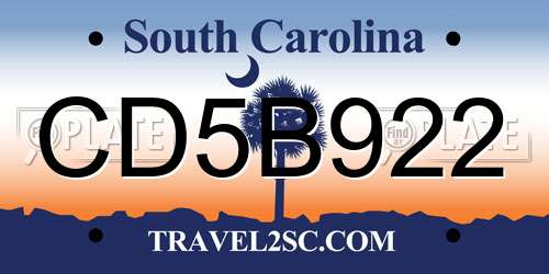 CD5B922 South Carolina License Plate