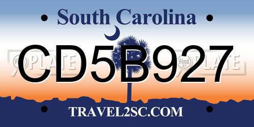 CD5B927 South Carolina License Plate