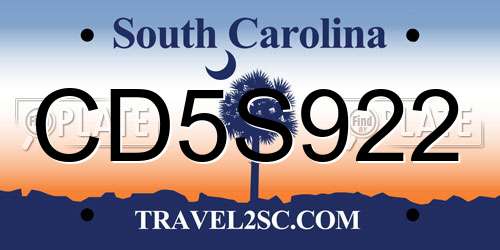 CD5S922 South Carolina License Plate