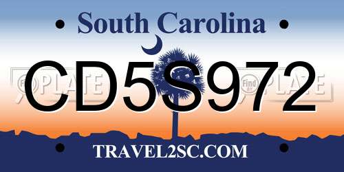 CD5S972 South Carolina License Plate