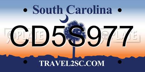 CD5S977 South Carolina License Plate