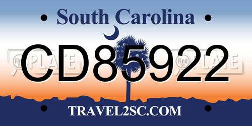 CD85922 South Carolina License Plate