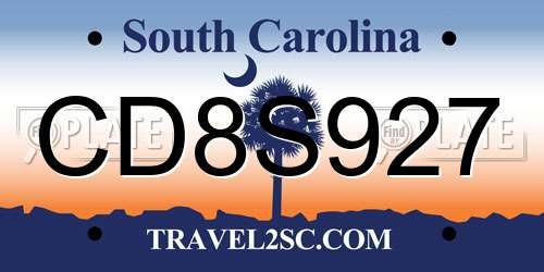 CD8S927 South Carolina License Plate