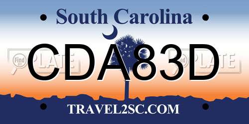 CDA83D South Carolina License Plate
