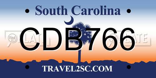 CDB766 South Carolina License Plate