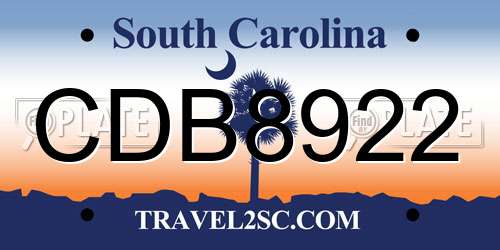 CDB8922 South Carolina License Plate